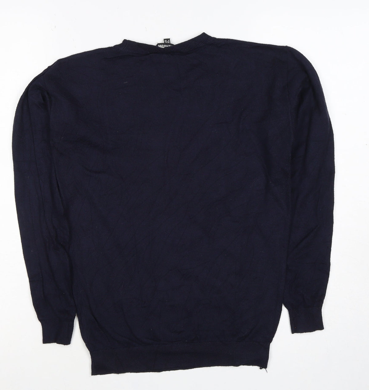 Warehouse Women Navy UK 10 Knit Lace Panel Long Sleeve Jumper Top
