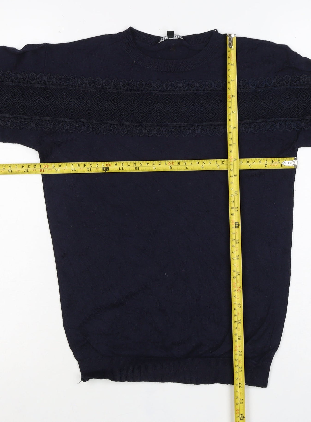 Warehouse Women Navy UK 10 Knit Lace Panel Long Sleeve Jumper Top