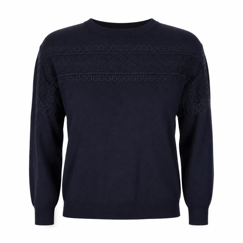 Warehouse Women Navy UK 10 Knit Lace Panel Long Sleeve Jumper Top