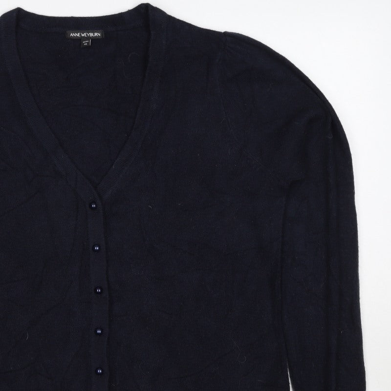 Anne Weyburn Women Black L V-Neck Button Knit Cardigan