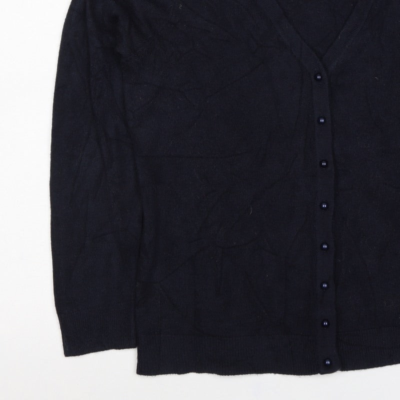 Anne Weyburn Women Black L V-Neck Button Knit Cardigan