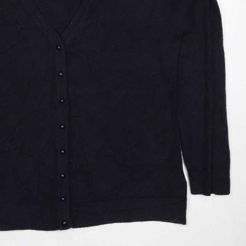 Anne Weyburn Women Black L V-Neck Button Knit Cardigan