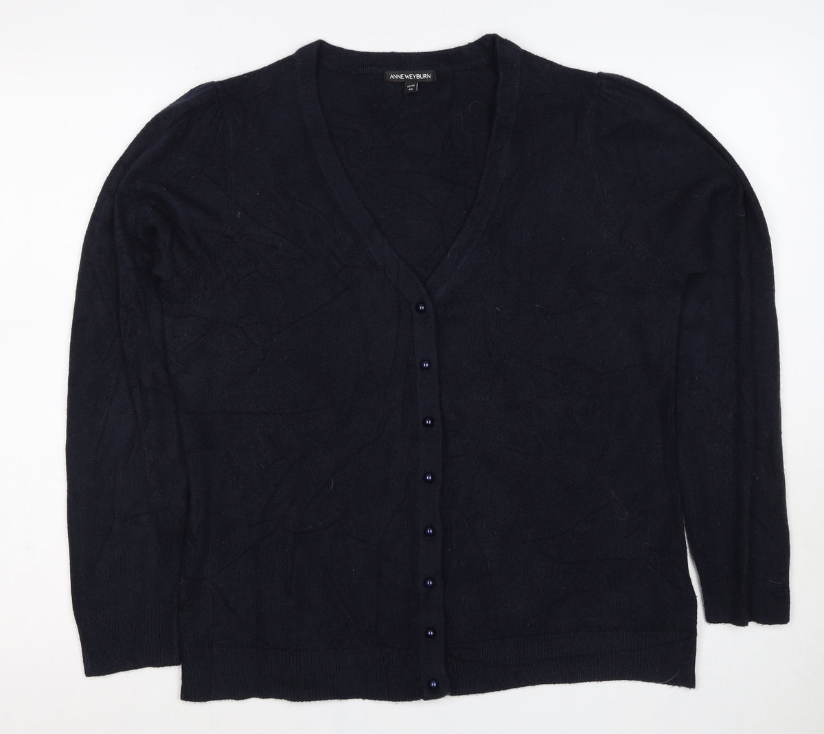Anne Weyburn Women Black L V-Neck Button Knit Cardigan