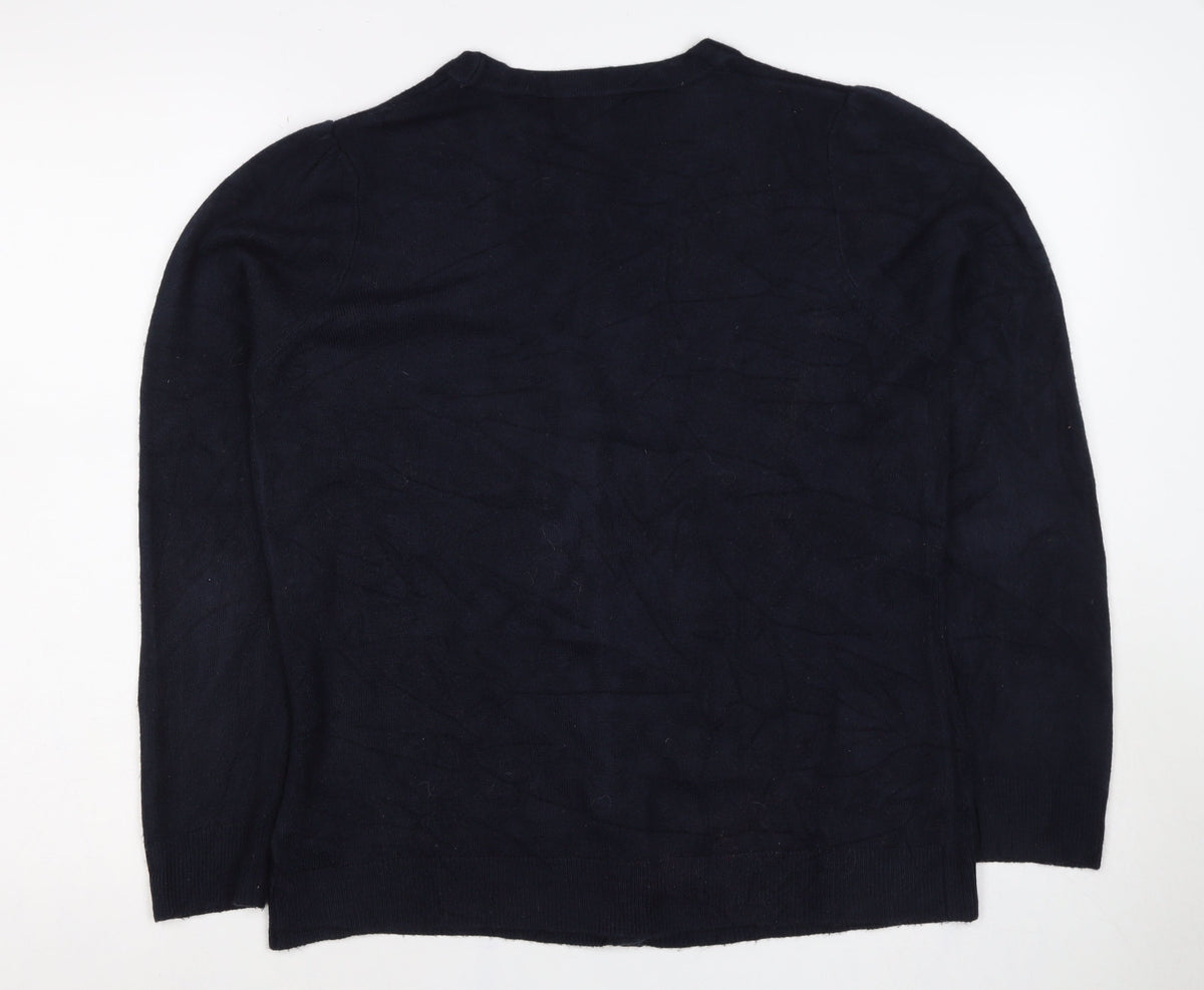 Anne Weyburn Women Black L V-Neck Button Knit Cardigan