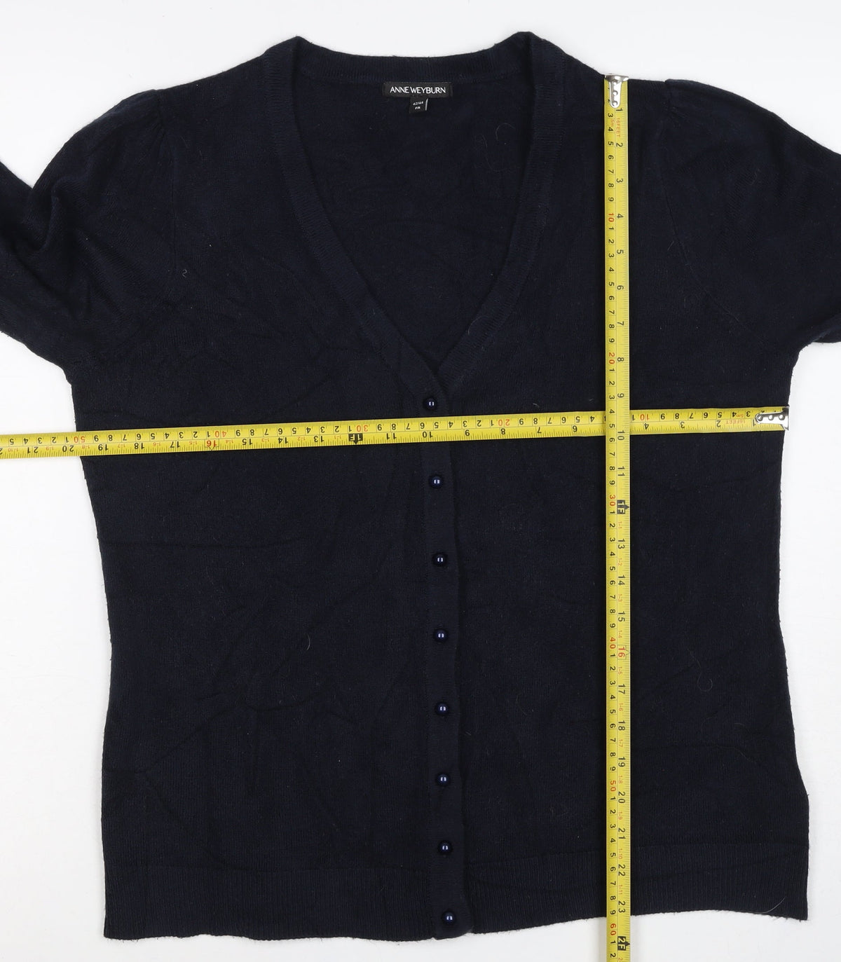 Anne Weyburn Women Black L V-Neck Button Knit Cardigan