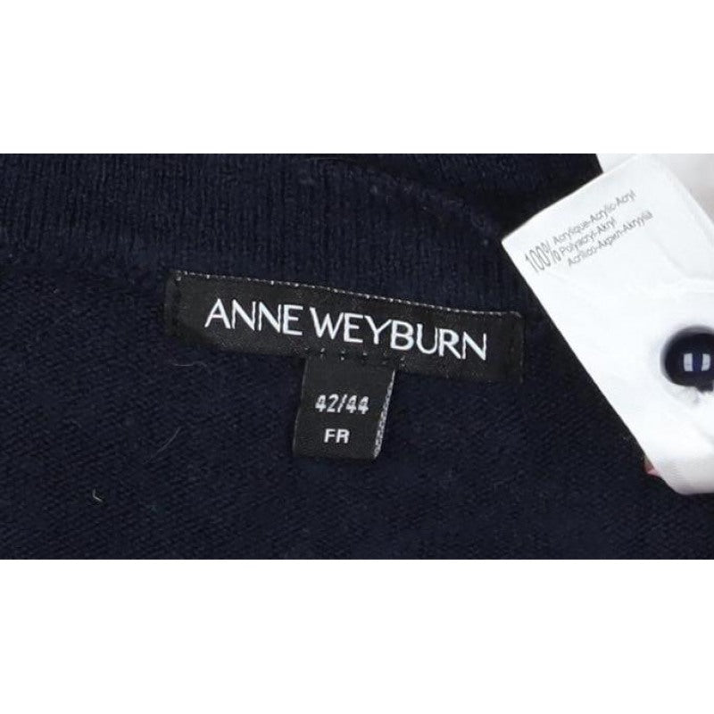 Anne Weyburn Women Black L V-Neck Button Knit Cardigan