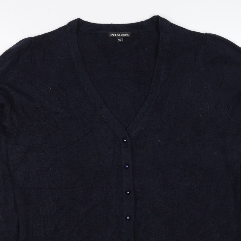 Anne Weyburn Women Black L V-Neck Button Knit Cardigan