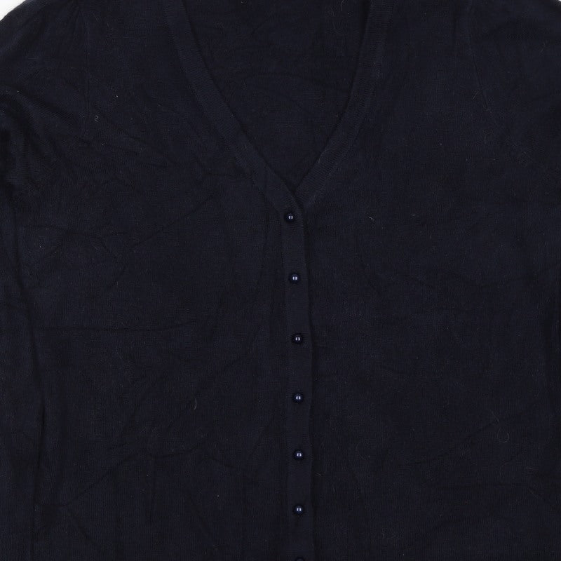 Anne Weyburn Women Black L V-Neck Button Knit Cardigan