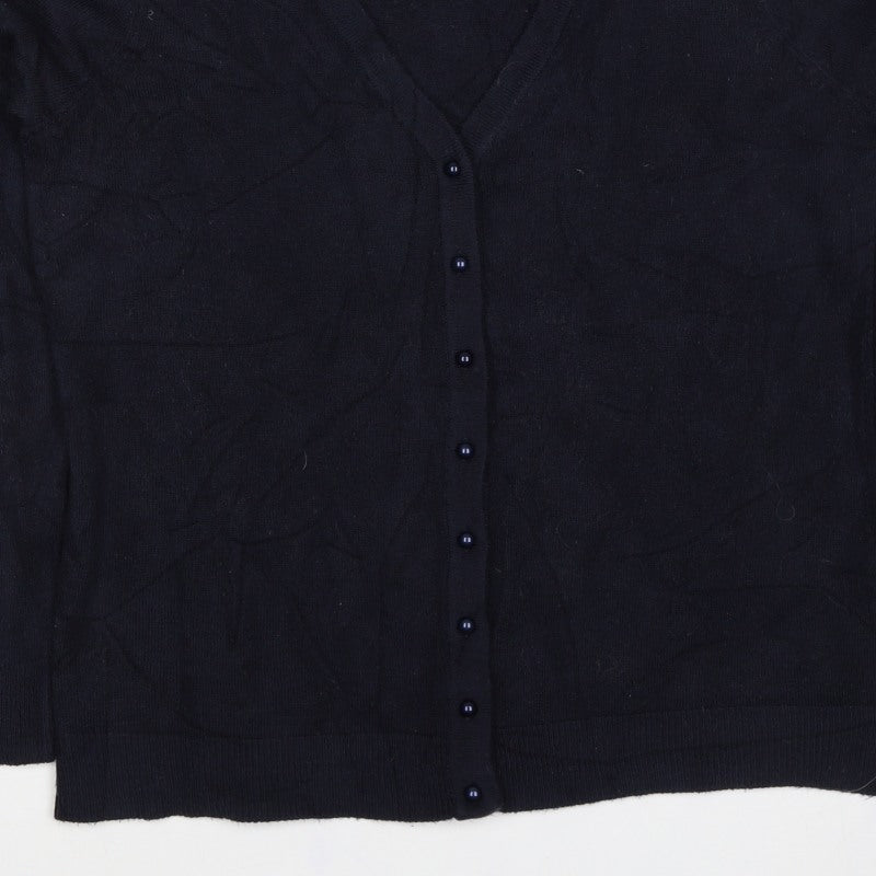 Anne Weyburn Women Black L V-Neck Button Knit Cardigan