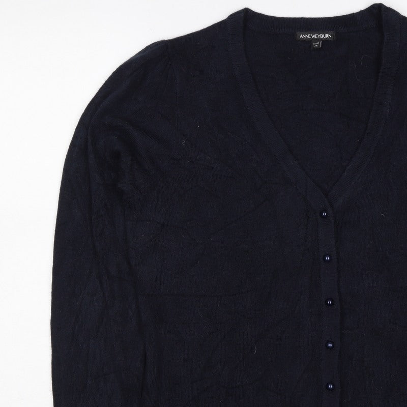 Anne Weyburn Women Black L V-Neck Button Knit Cardigan