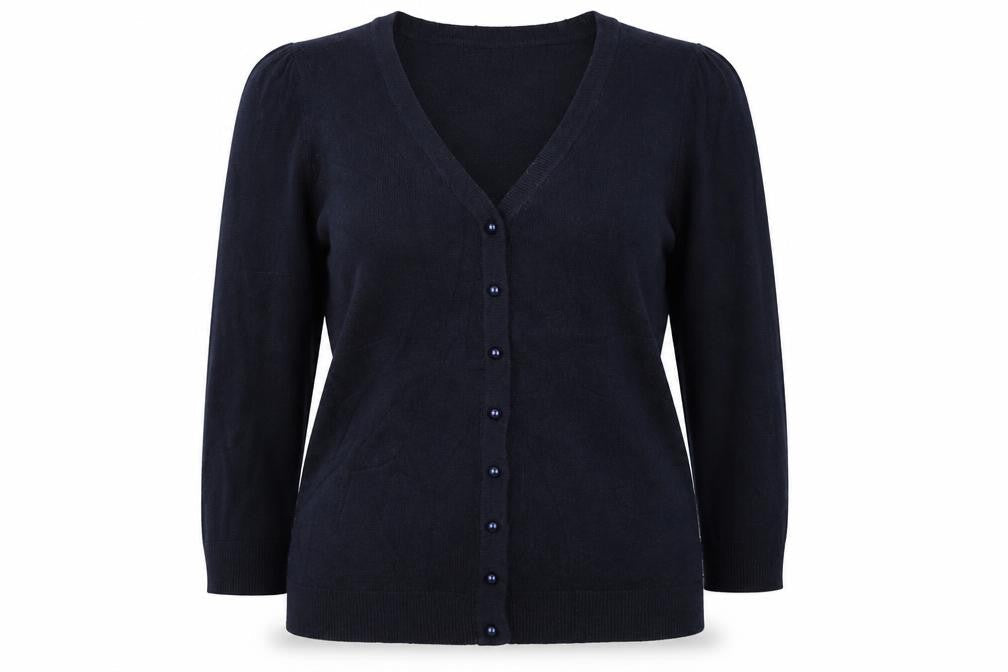 Anne Weyburn Women Black L V-Neck Button Knit Cardigan