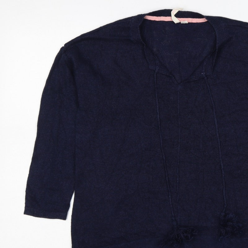 White Stuff Women Blue UK 16 Linen Blend Open Fringed Cardigan