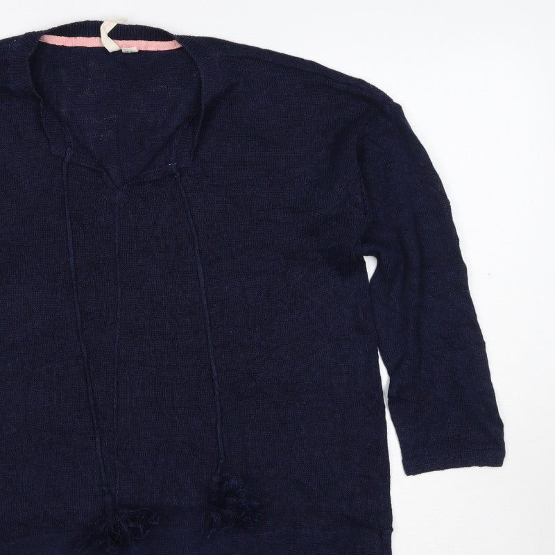 White Stuff Women Blue UK 16 Linen Blend Open Fringed Cardigan