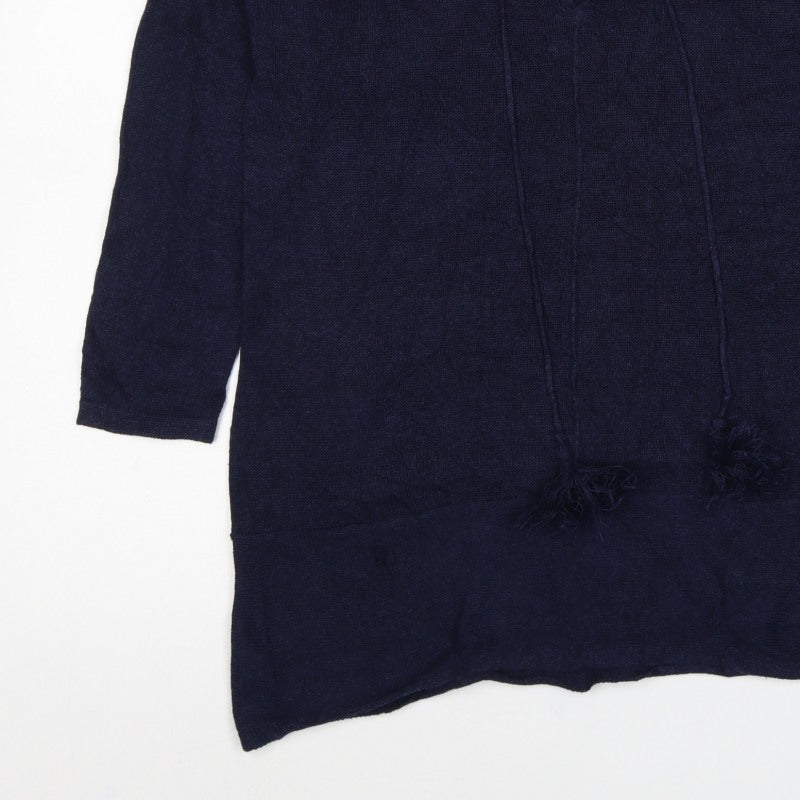 White Stuff Women Blue UK 16 Linen Blend Open Fringed Cardigan