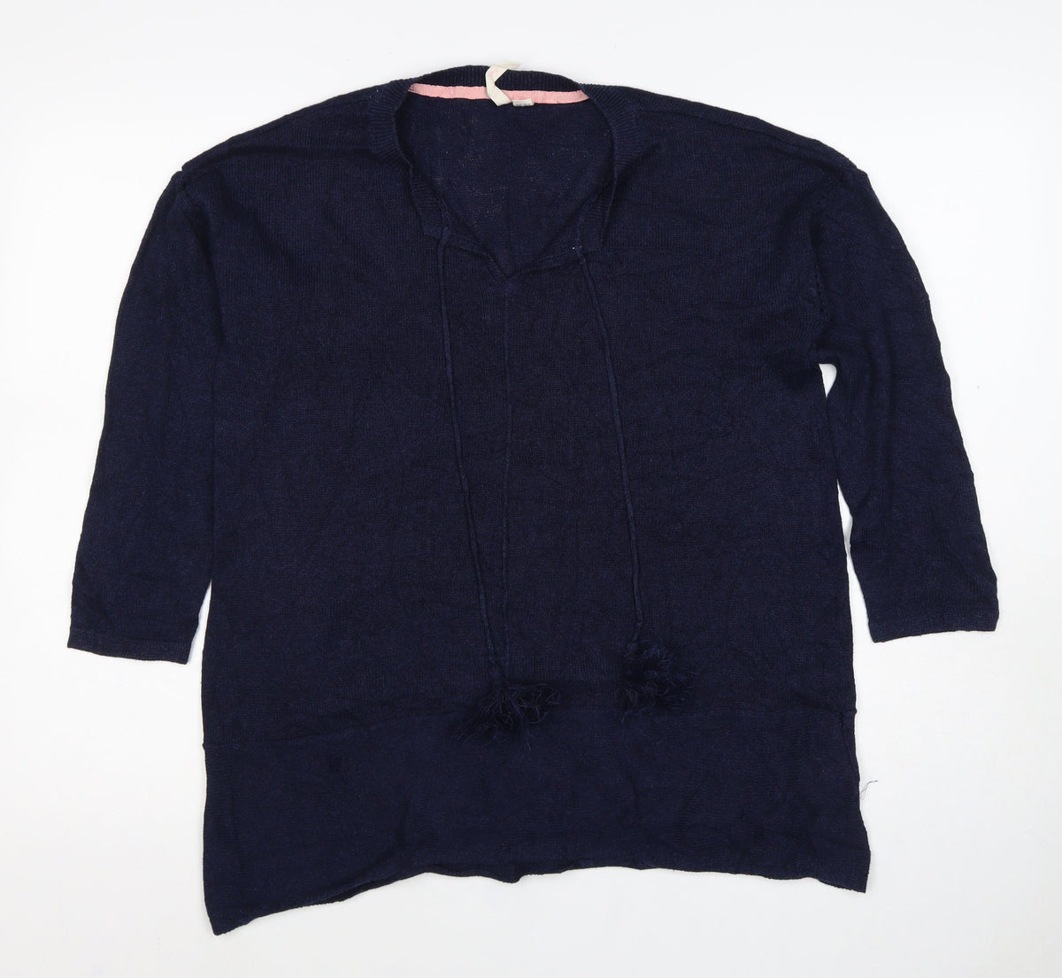 White Stuff Women Blue UK 16 Linen Blend Open Fringed Cardigan