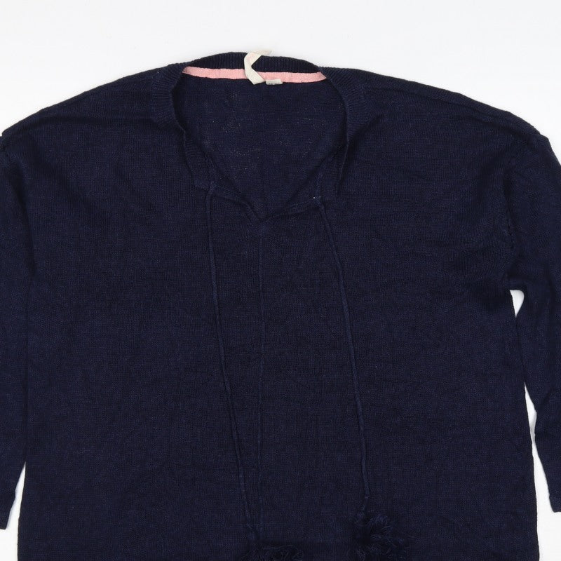 White Stuff Women Blue UK 16 Linen Blend Open Fringed Cardigan