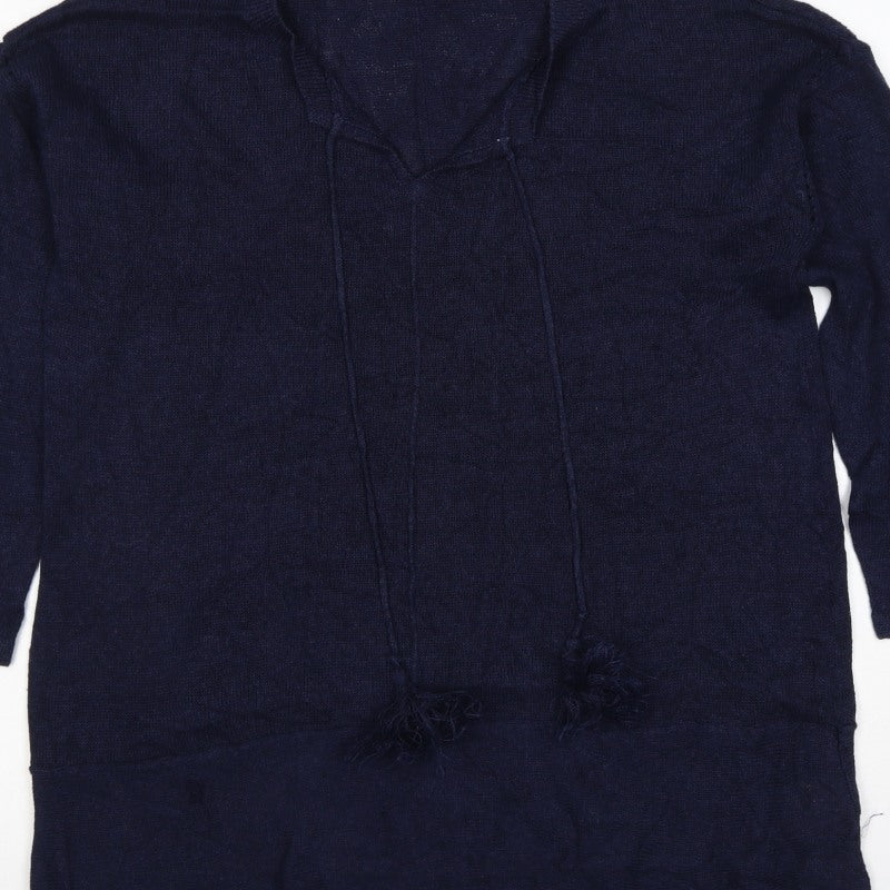 White Stuff Women Blue UK 16 Linen Blend Open Fringed Cardigan