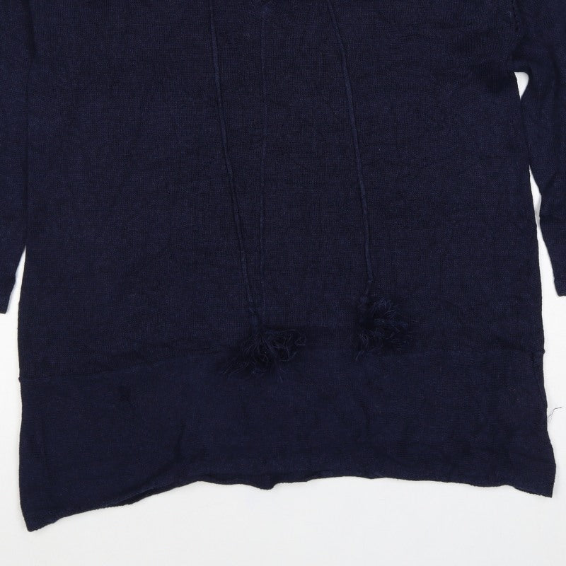White Stuff Women Blue UK 16 Linen Blend Open Fringed Cardigan