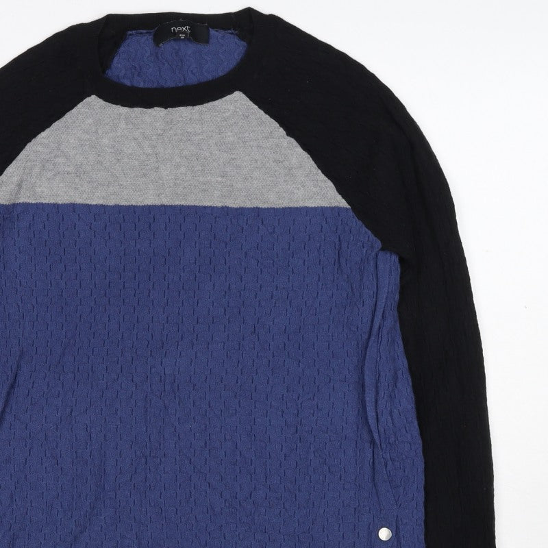 Next Women Blue Colour Block Textured Knit Raglan Jumper UK 10