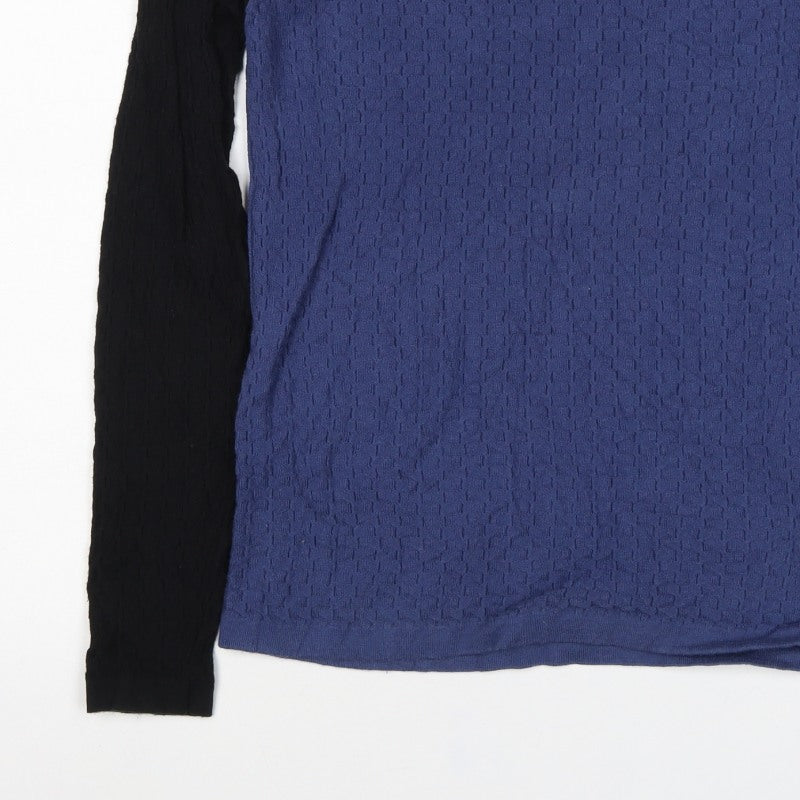 Next Women Blue Colour Block Textured Knit Raglan Jumper UK 10