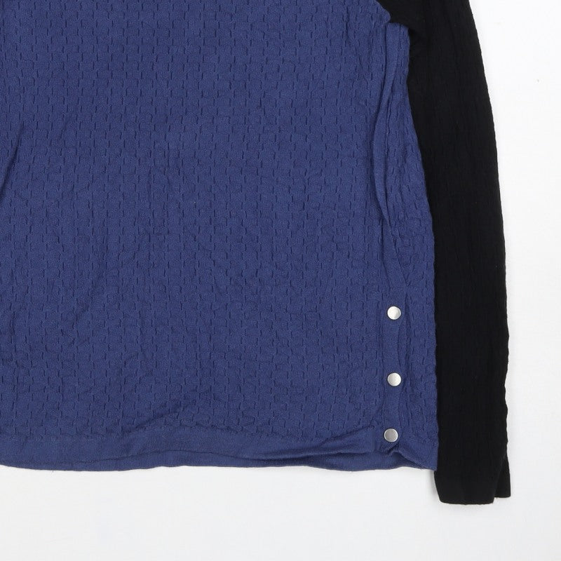 Next Women Blue Colour Block Textured Knit Raglan Jumper UK 10