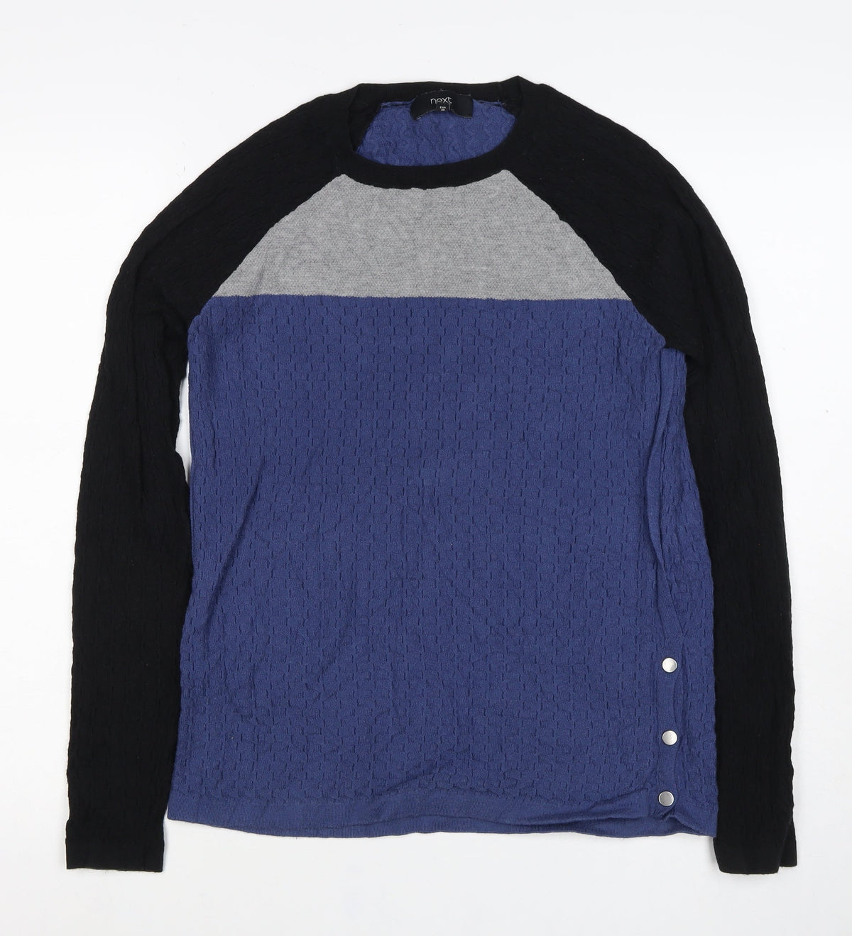 Next Women Blue Colour Block Textured Knit Raglan Jumper UK 10