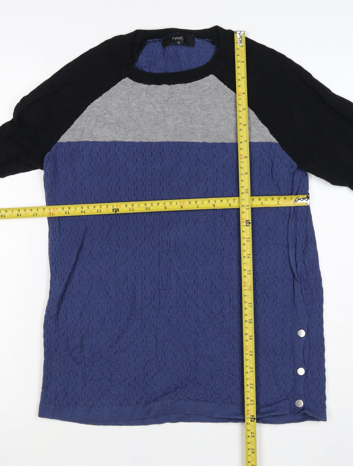 Next Women Blue Colour Block Textured Knit Raglan Jumper UK 10