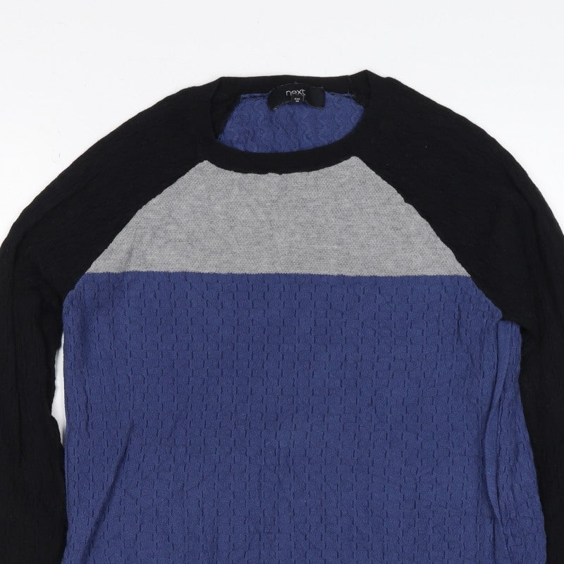 Next Women Blue Colour Block Textured Knit Raglan Jumper UK 10