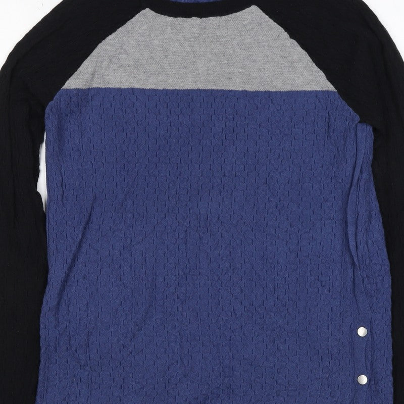 Next Women Blue Colour Block Textured Knit Raglan Jumper UK 10