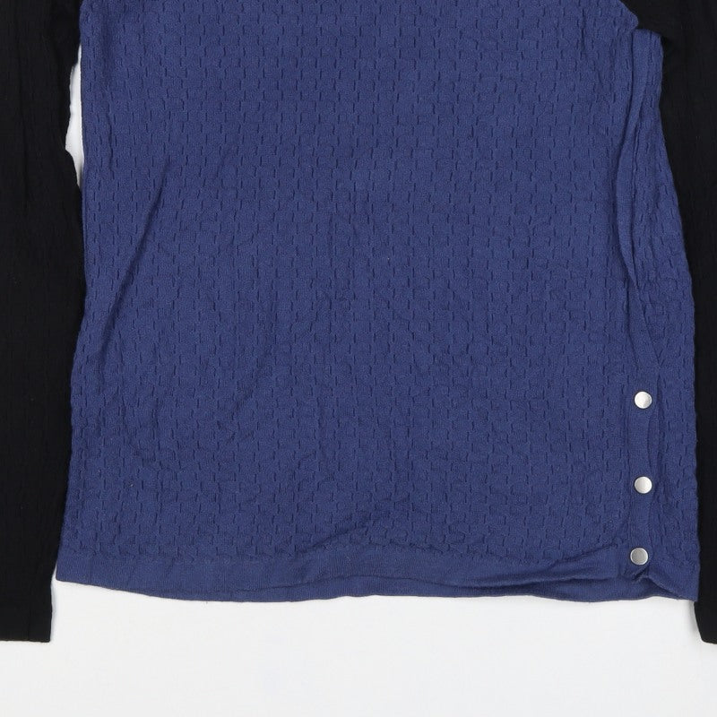 Next Women Blue Colour Block Textured Knit Raglan Jumper UK 10