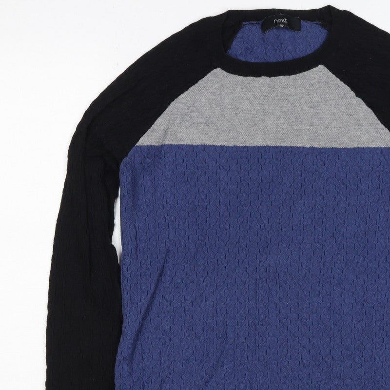 Next Women Blue Colour Block Textured Knit Raglan Jumper UK 10