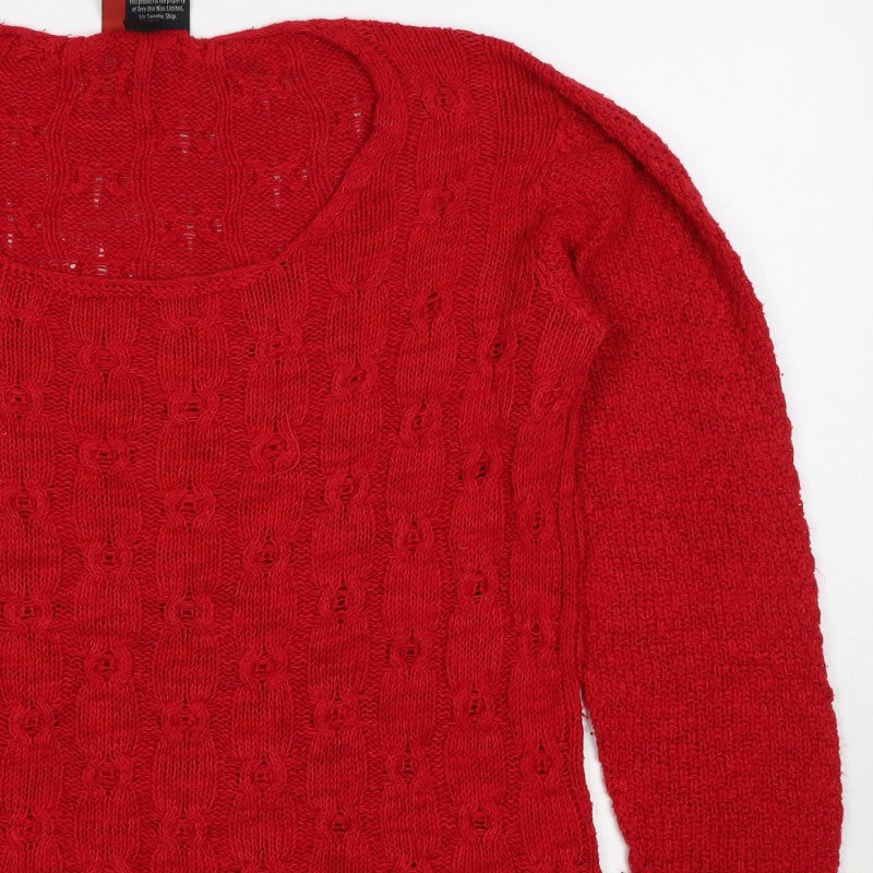 Sweater Shop Women Red L Cotton Cable Knit Scoop Neck Jumper