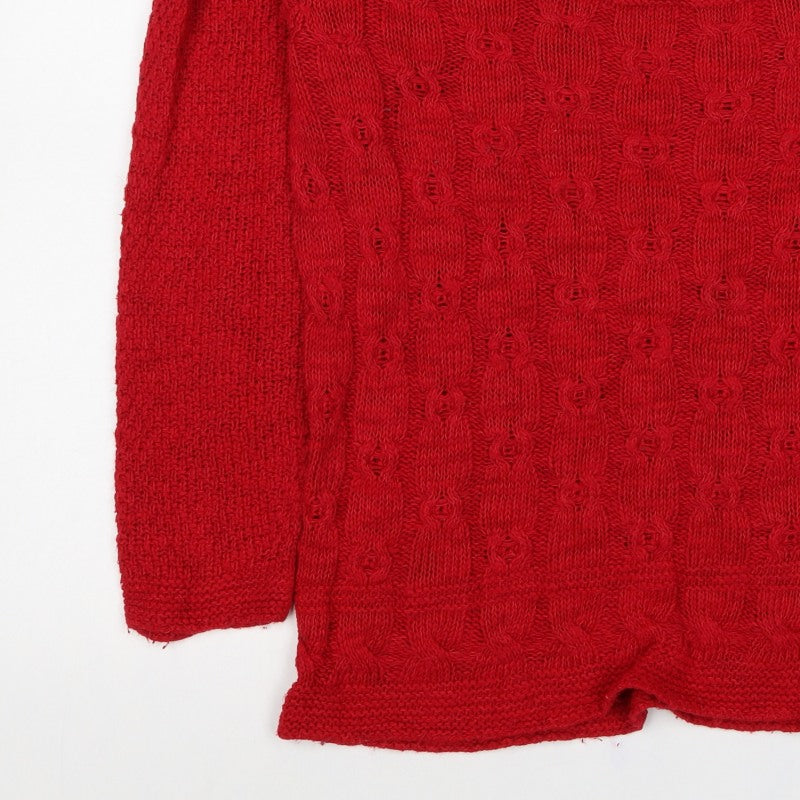 Sweater Shop Women Red L Cotton Cable Knit Scoop Neck Jumper