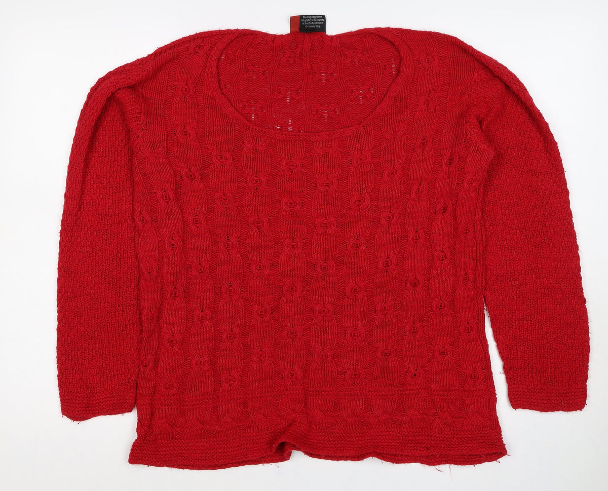 Sweater Shop Women Red L Cotton Cable Knit Scoop Neck Jumper