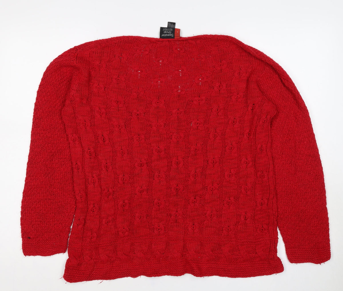 Sweater Shop Women Red L Cotton Cable Knit Scoop Neck Jumper