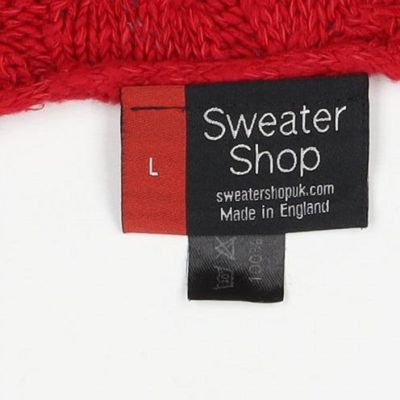 Sweater Shop Women Red L Cotton Cable Knit Scoop Neck Jumper