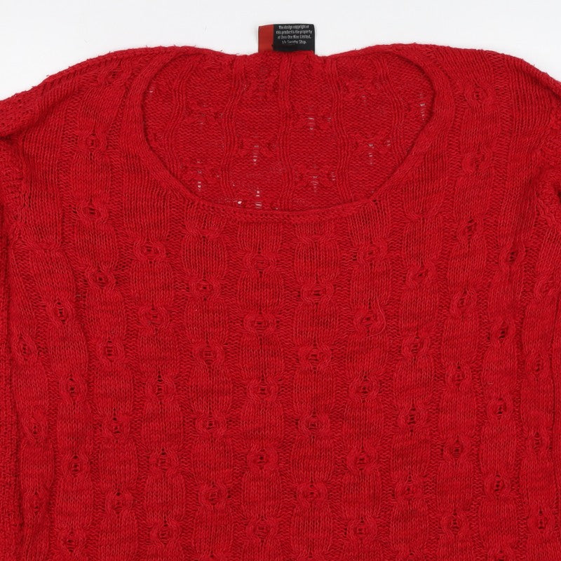Sweater Shop Women Red L Cotton Cable Knit Scoop Neck Jumper