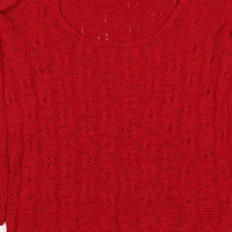 Sweater Shop Women Red L Cotton Cable Knit Scoop Neck Jumper