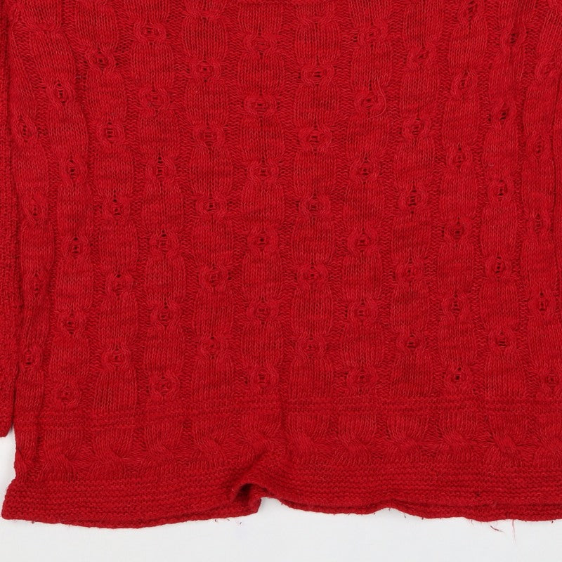 Sweater Shop Women Red L Cotton Cable Knit Scoop Neck Jumper