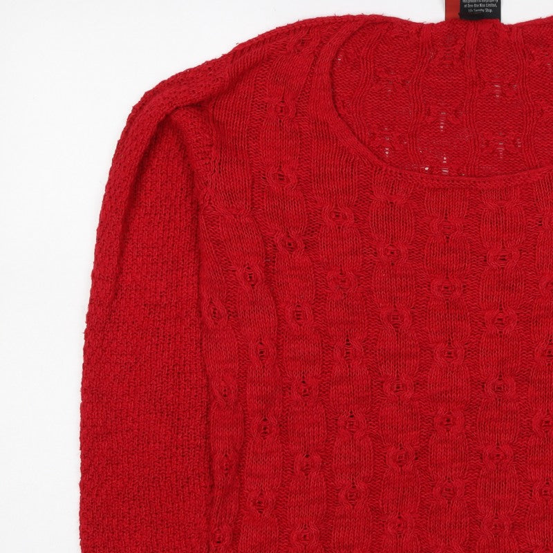 Sweater Shop Women Red L Cotton Cable Knit Scoop Neck Jumper