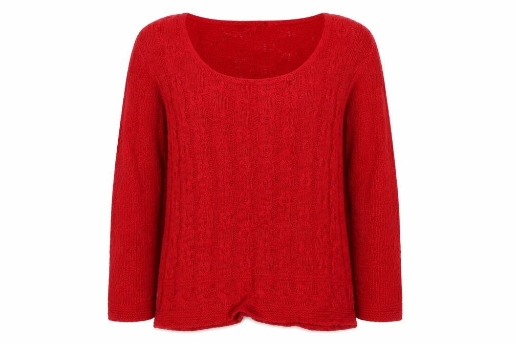 Sweater Shop Women Red L Cotton Cable Knit Scoop Neck Jumper