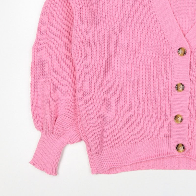 Boohoo Women Pink S Chunky Knit V-Neck Balloon Sleeve Cardigan