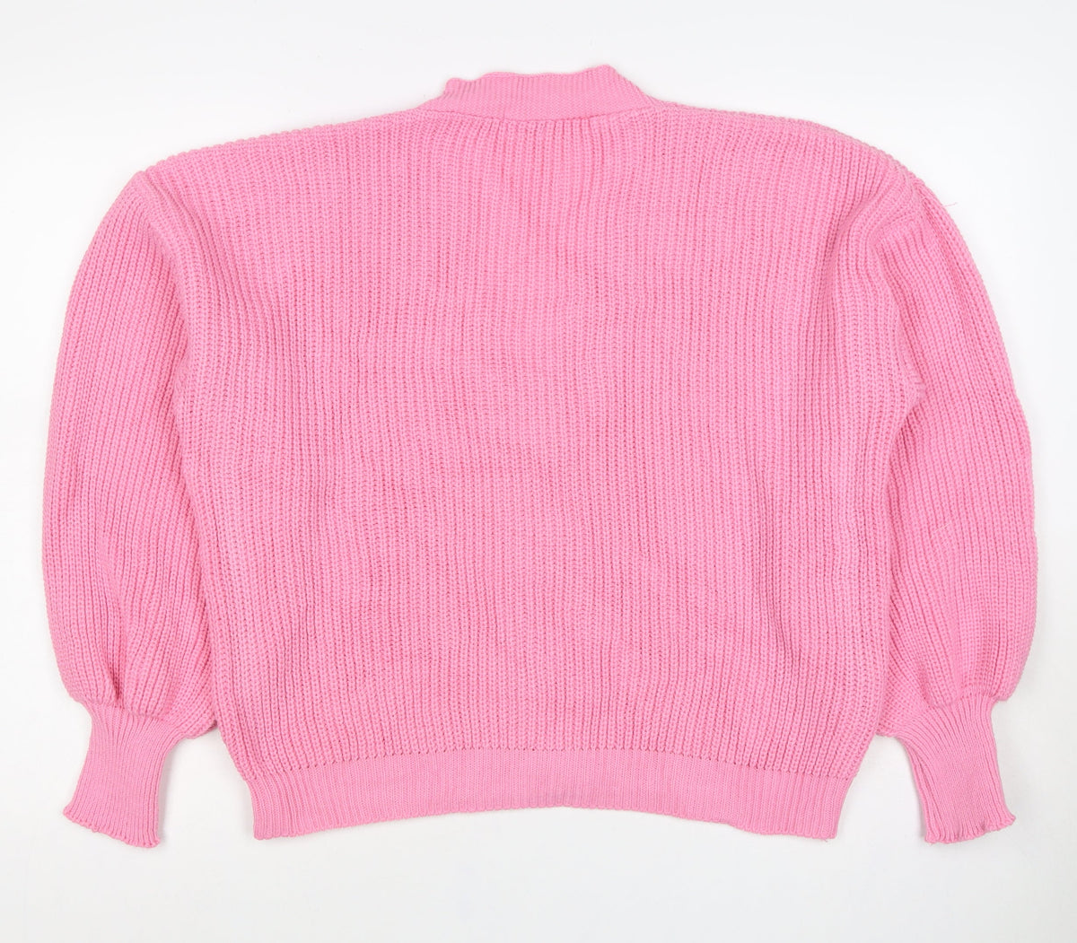 Boohoo Women Pink S Chunky Knit V-Neck Balloon Sleeve Cardigan