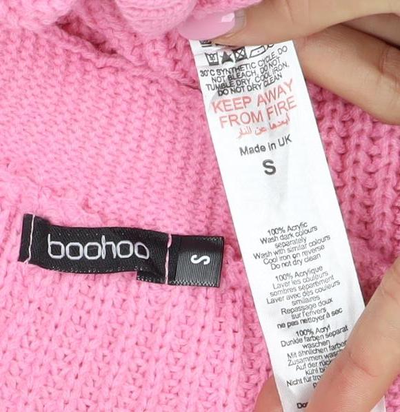 Boohoo Women Pink S Chunky Knit V-Neck Balloon Sleeve Cardigan