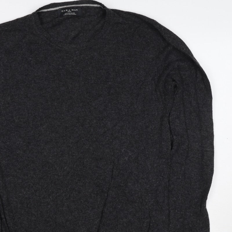 Zara Man Men’s Grey Angora Blend M V-Neck Knit Pullover Jumper