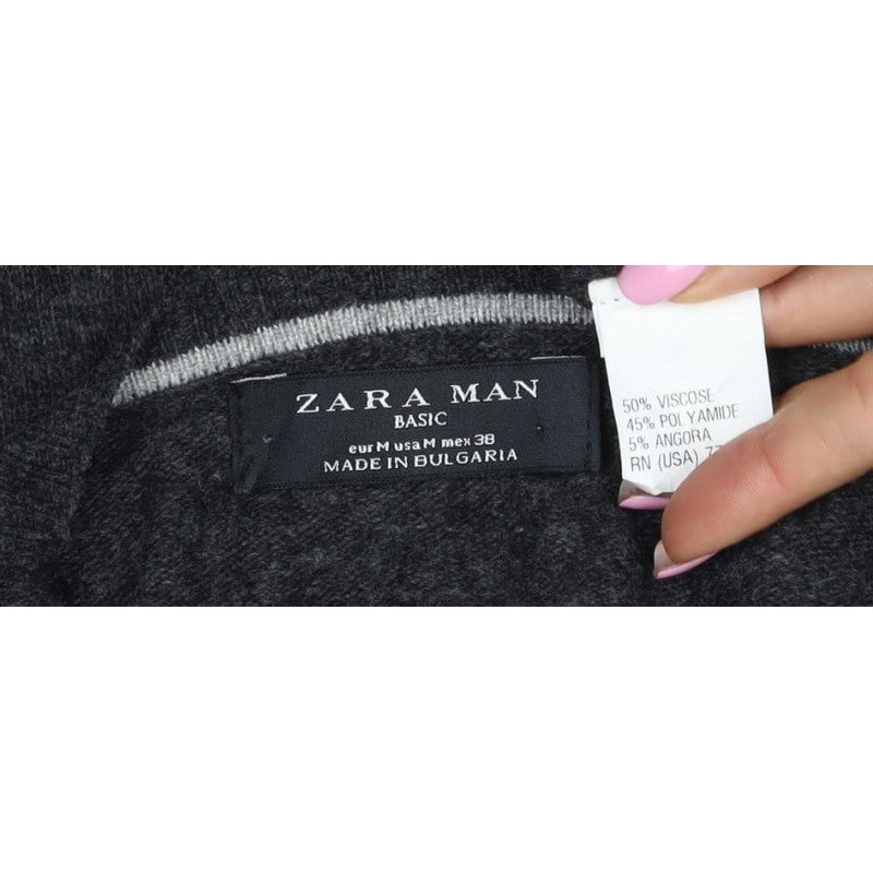Zara Man Men’s Grey Angora Blend M V-Neck Knit Pullover Jumper