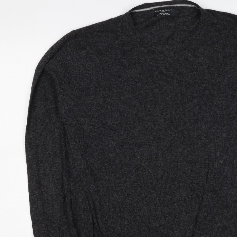 Zara Man Men’s Grey Angora Blend M V-Neck Knit Pullover Jumper