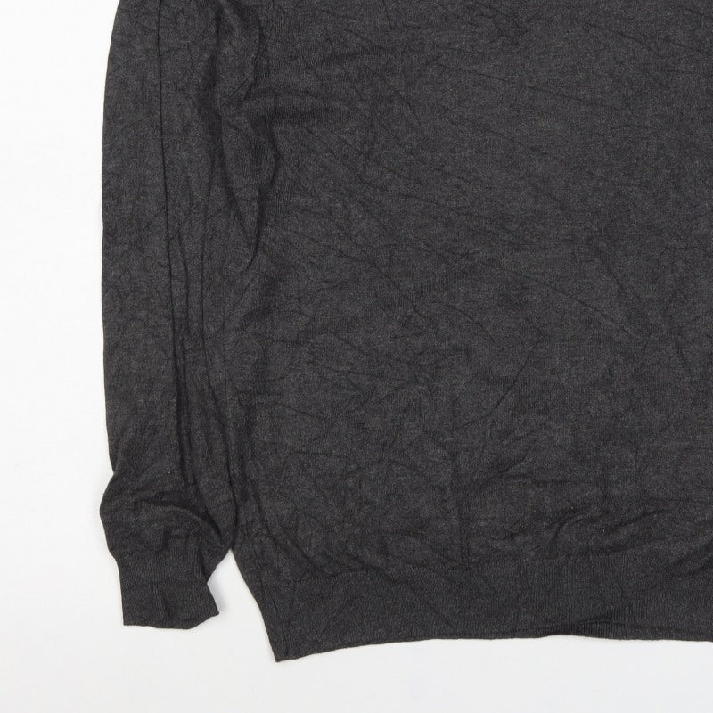 Zara Men Grey M V-Neck Lightweight Viscose Knit Pullover Jumper