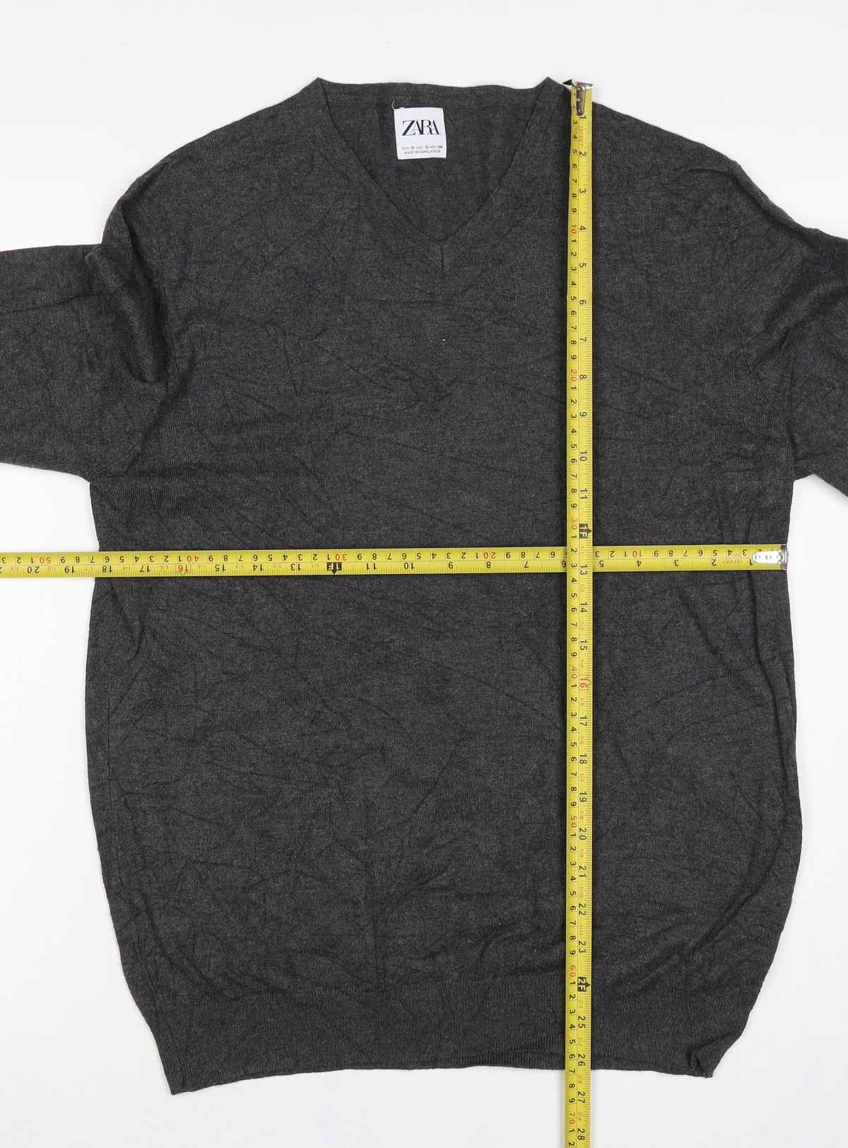 Zara Men Grey M V-Neck Lightweight Viscose Knit Pullover Jumper