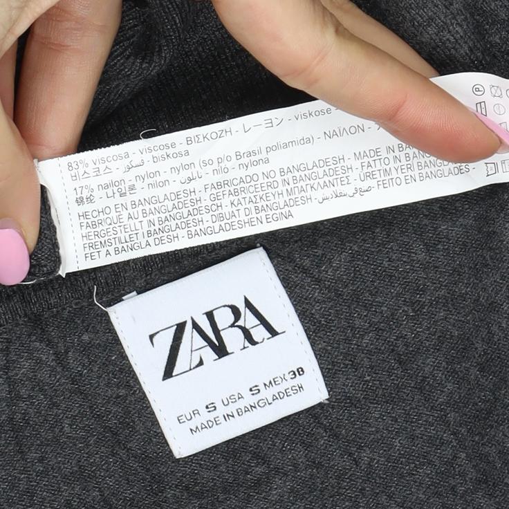 Zara Men Grey M V-Neck Lightweight Viscose Knit Pullover Jumper